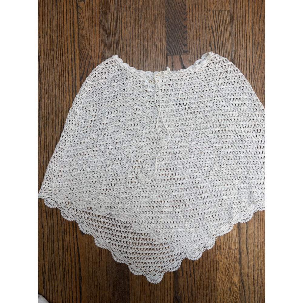 Crochet Poncho S/M White Boho Scalloped Lace Vintage Fairycore Cottagecore